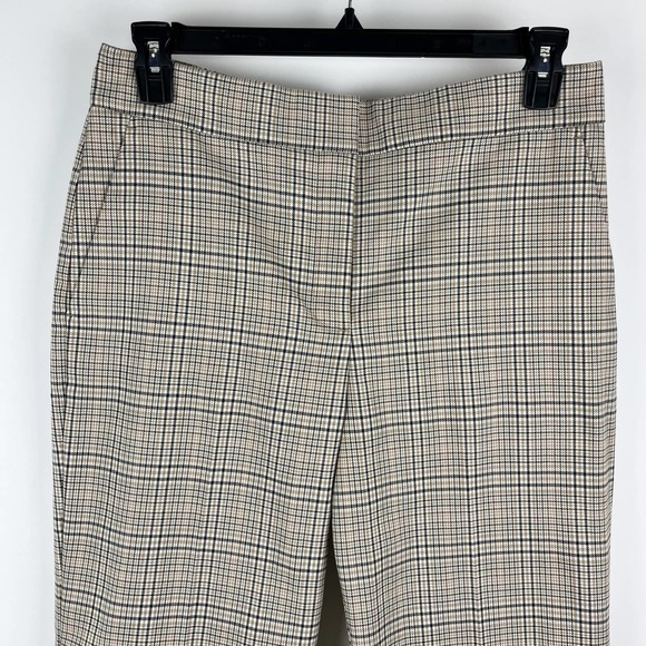 Ann Taylor Women's Petite Wide Leg Cropped Tan Brown Plaid Trouser Pants 12P - Picture 2 of 16